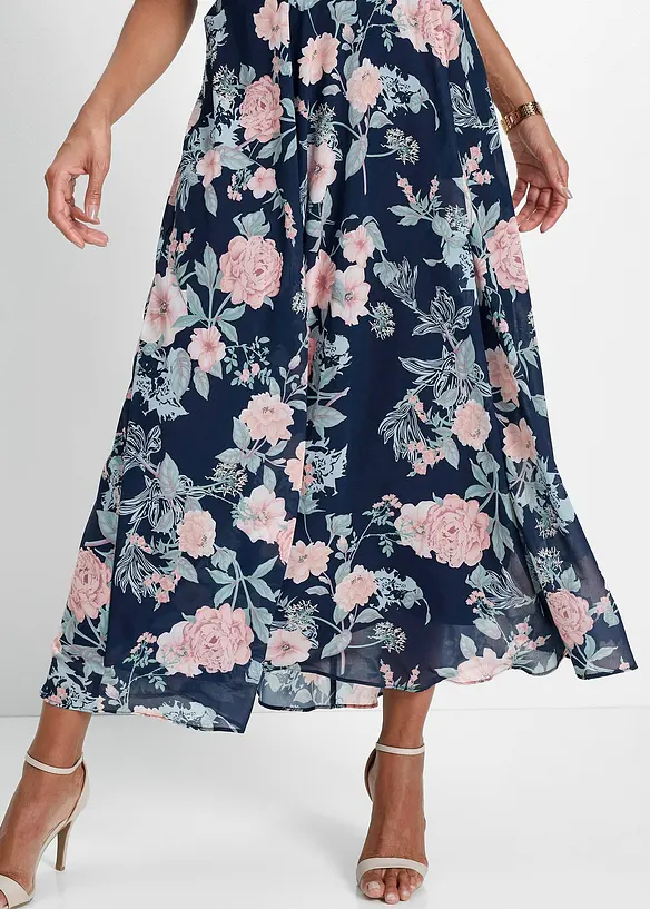 Robe en crêpe avec dentelle et imprimé floral, bpc selection