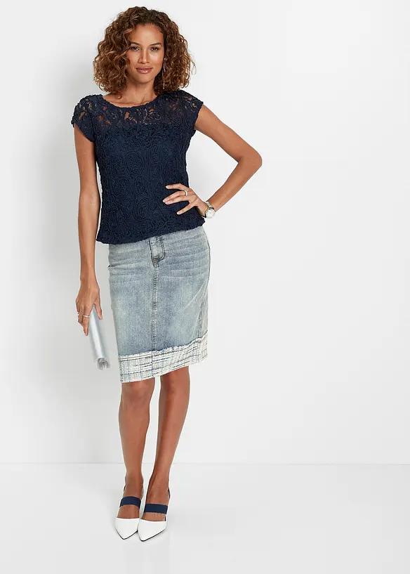Blouse manches courtes en dentelle cordée, bonprix