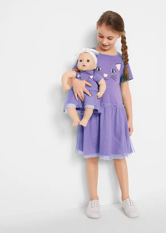 Robe fille et robe de poupée (ens. 2 pces) 100% coton, bonprix
