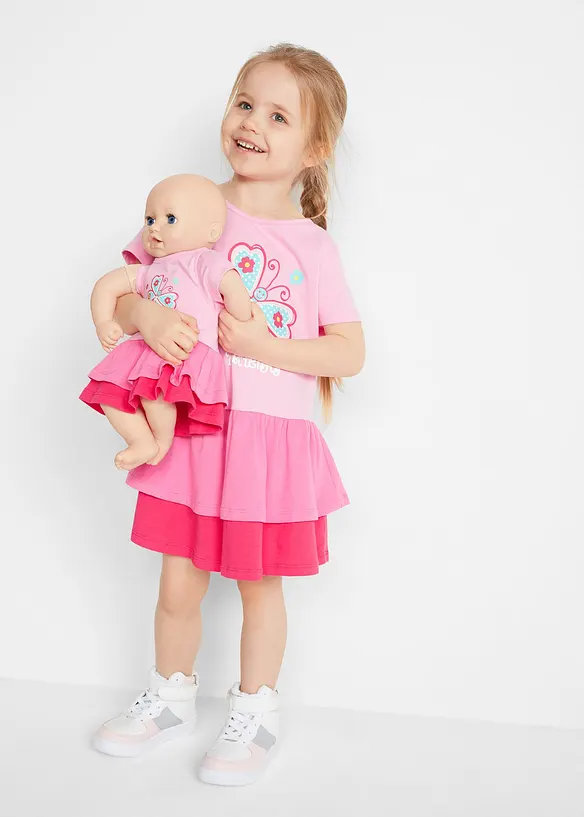 Robe en jersey et robe de poupée (ens. 2 pces) 100% coton, bonprix