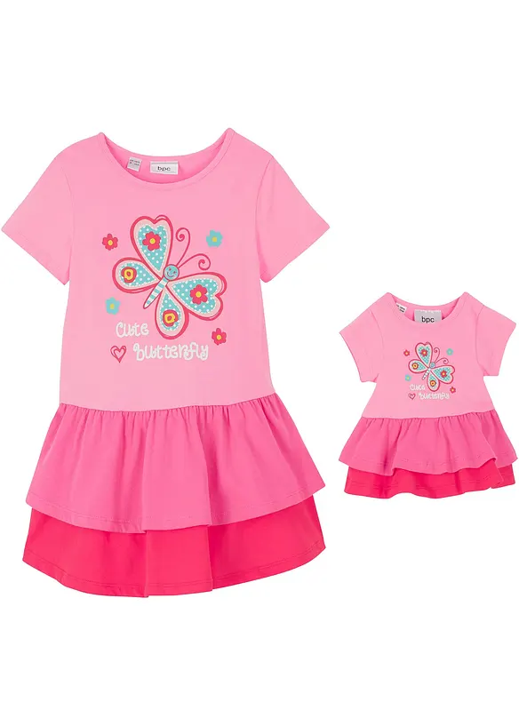 Robe en jersey et robe de poupée (ens. 2 pces) 100% coton, bonprix