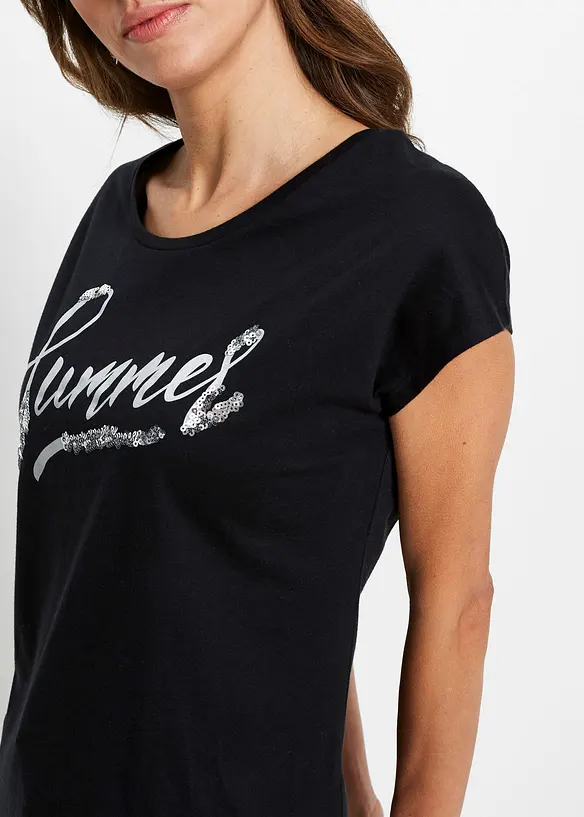 T-shirt avec inscription à sequins, bonprix