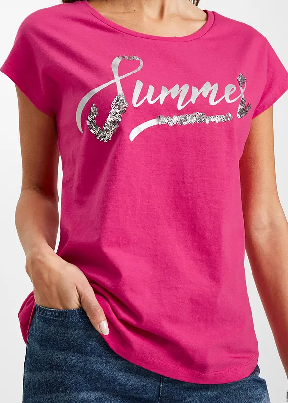 T-shirt avec inscription à sequins, bonprix