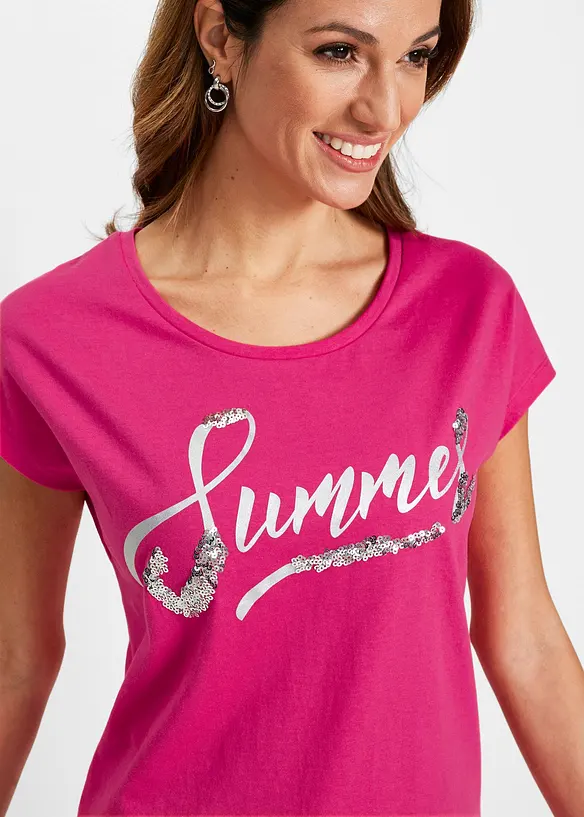 T-shirt avec inscription à sequins, bonprix