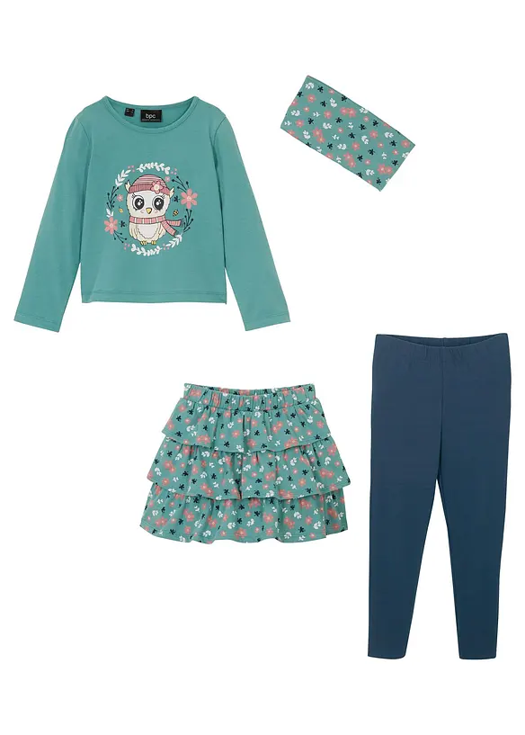 Langarmshirt, Rock, Leggings, Haarband (4-tlg.Set), bonprix