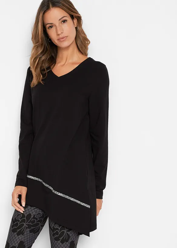 T-shirt long et asymétrique à liseré brillant, bonprix