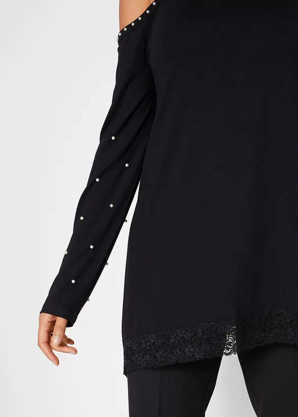Cold-Shoulder-Shirt mit Spitze und Perlen, bonprix