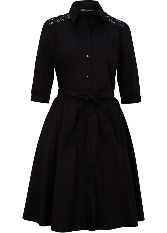 Robe-chemise avec dentelle et lien à nouer, bonprix