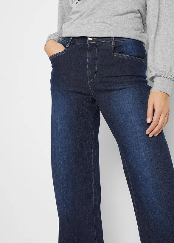 Wide Leg Jeans Mid Waist, Stretch, bonprix