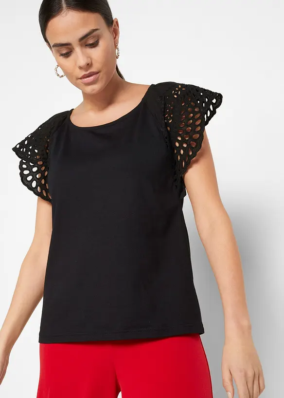 T-shirt à broderies anglaises, bonprix