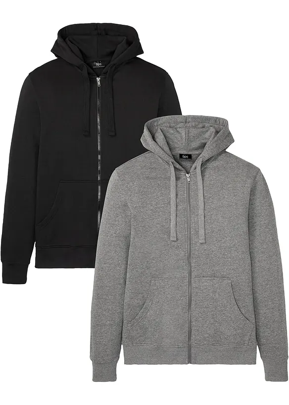 Lot de 2 sweats à capuche zippés , bonprix