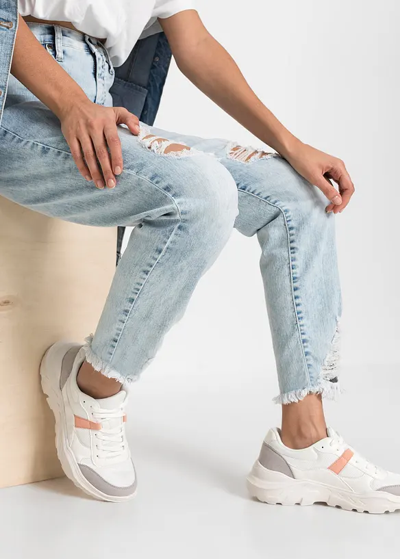 Jean Mom taille haute avec effets destroy, bonprix