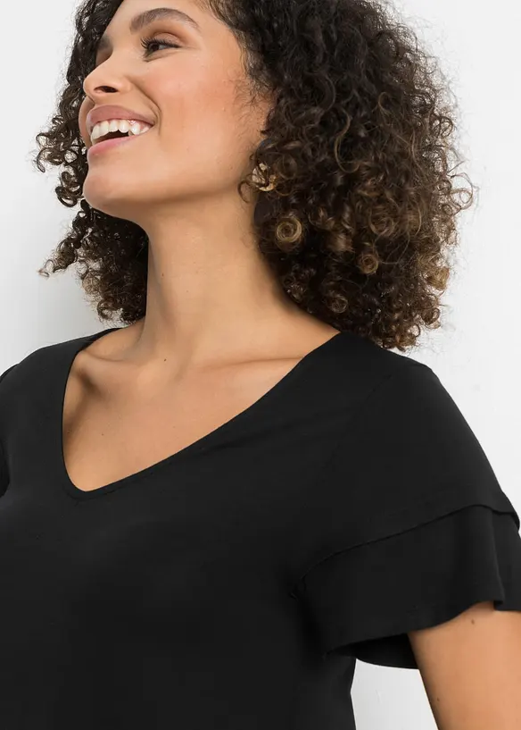 Jerseykleid mit Volant aus Viskose-Mix, bonprix