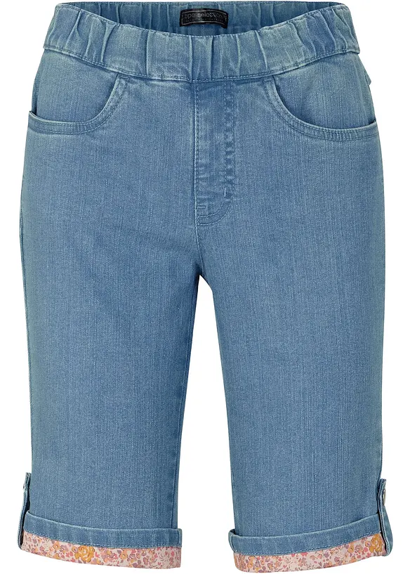 Bermuda en jean avec revers coloré, bonprix