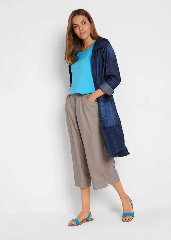 Pantalon en lin majoritaire, longueur 3/4, bonprix