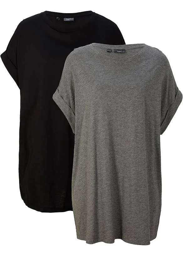 Lot de 2 T-shirts longs 100% coton, bonprix