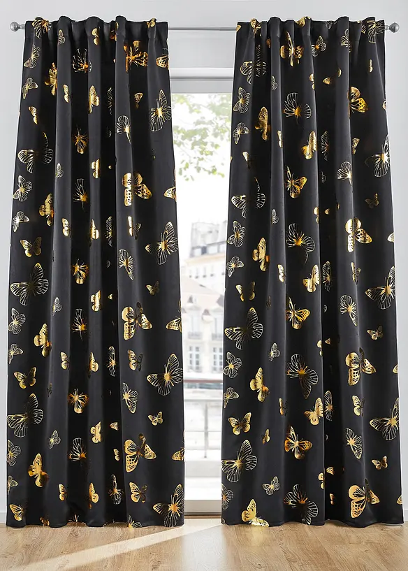Rideau occultant avec imprimé papillons brillant (1 pce), bonprix