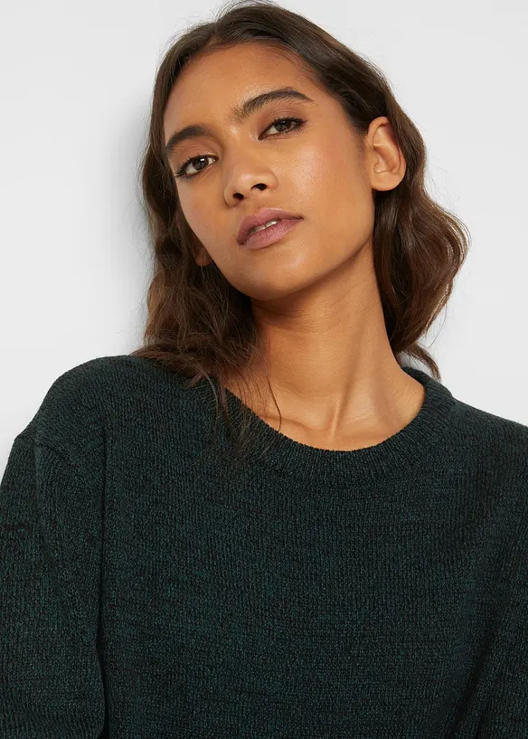 Pull en maille chiné à col rond, bonprix