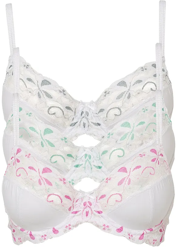 Lot de 3 soutiens-gorge à armatures et dentelle, bonprix