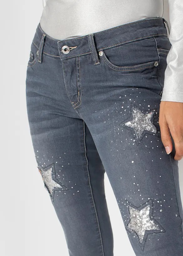 Jean skinny, taille basse, avec étoiles, bonprix