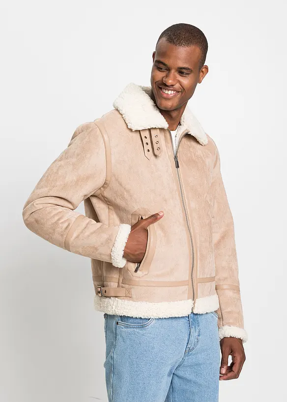 Blouson enduit doublé sherpa, bonprix