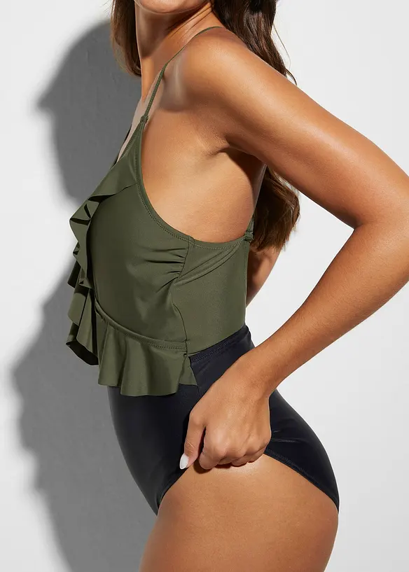 Badeanzug mit Cut-Out und Volants, bonprix