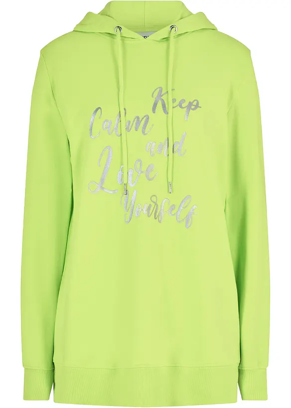Sweat-shirt sport et féminin avec inscription métallisée, fentes latérales pour une plus grande liberté de mouvement, capuche., bonprix