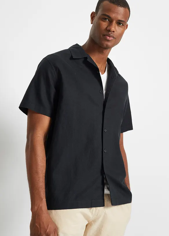 Chemise manches courtes en lin majoritaire, ample, bonprix