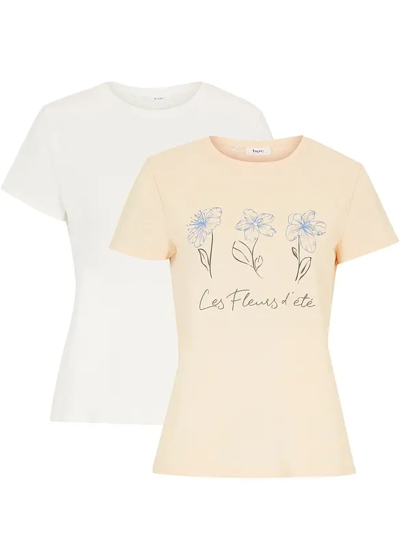 Lot de 2 T-shirts basiques avec imprimé, bonprix