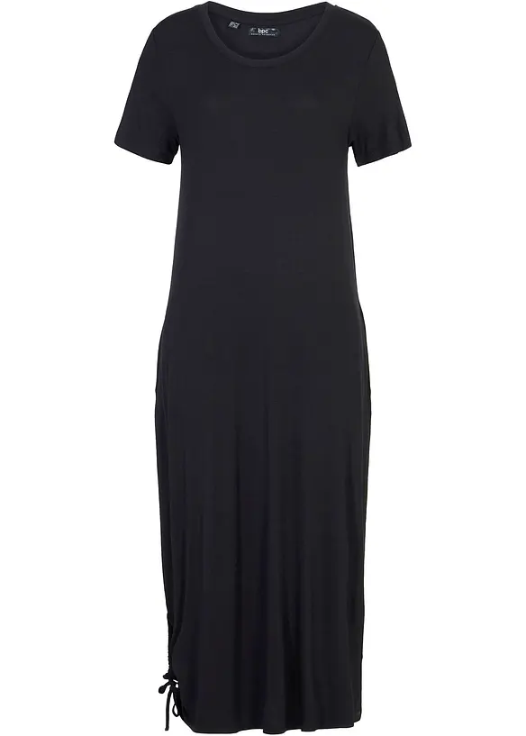 Robe midi en jersey de viscose avec poches et base froncée, bonprix