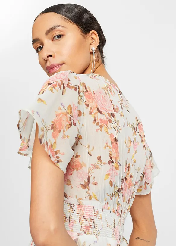Robe midi floral à volants, bonprix