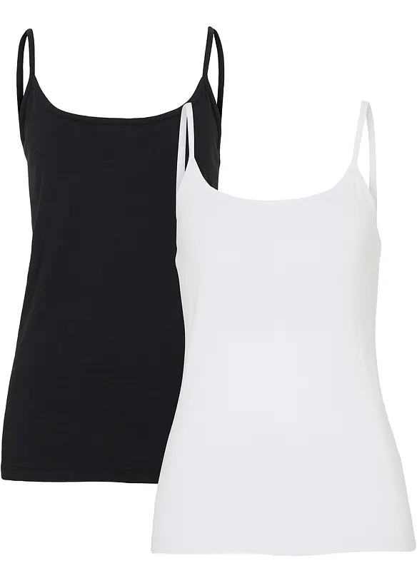 Lot de 2 tops à fines bretelles 100% coton, bonprix