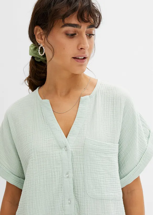 Blouse manches courtes en gaze de coton, bonprix