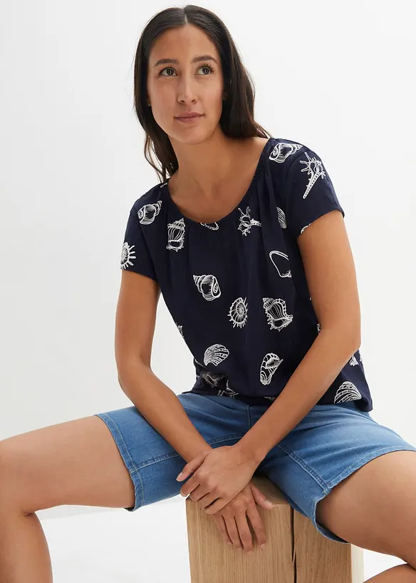 Bedrucktes Shirt mit Rundhalsausschnitt aus Bio-Baumwolle, bonprix