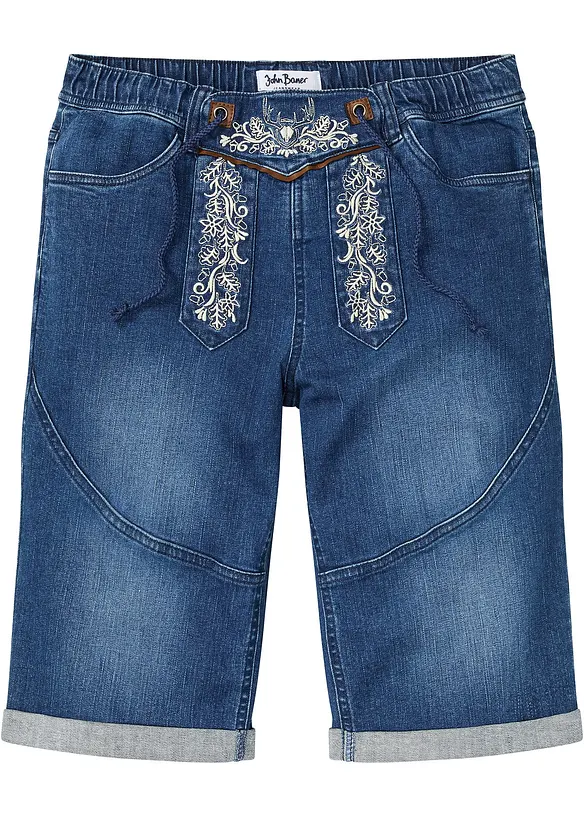 Bermuda en jean extensible avec broderie, Regular Fit, bonprix