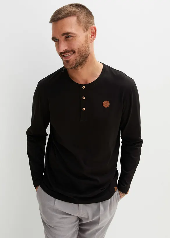 Langarm-Henleyshirt (2er Pack) aus reiner Bio-Baumwolle, bonprix