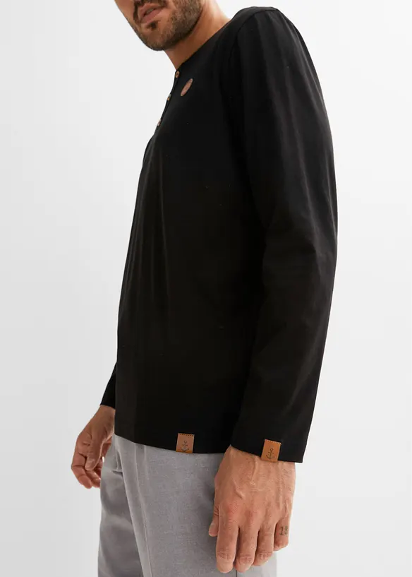 Langarm-Henleyshirt (2er Pack) aus reiner Bio-Baumwolle, bonprix