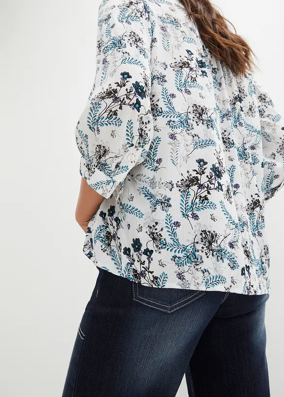 Blouse froissée, manches 3/4 retroussables, bonprix