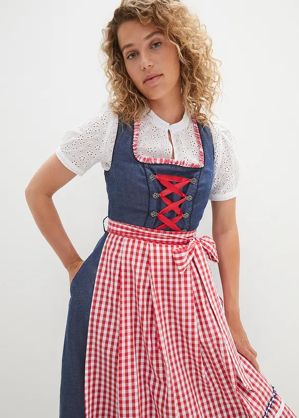 Dirndl effet jean et tablier longueur genou (Ens. 2 pces.), bonprix