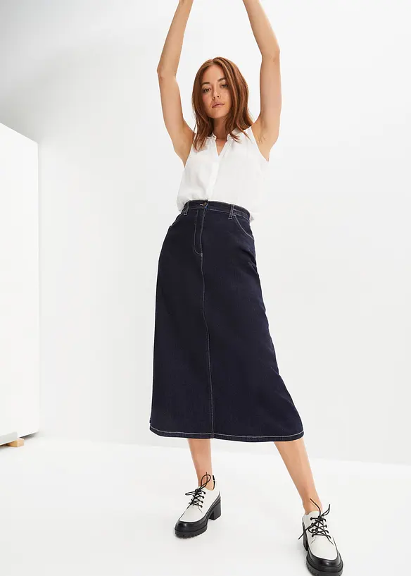 Leicht ausgestellter Midi-Stretch-Jeansrock mit Bequembund, bonprix