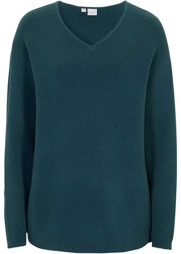 Pull col V en maille milano côtelée, bonprix