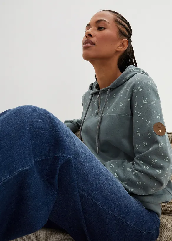 Kapuzensweatshirt mit Reißverschluss aus reiner Baumwolle, bonprix