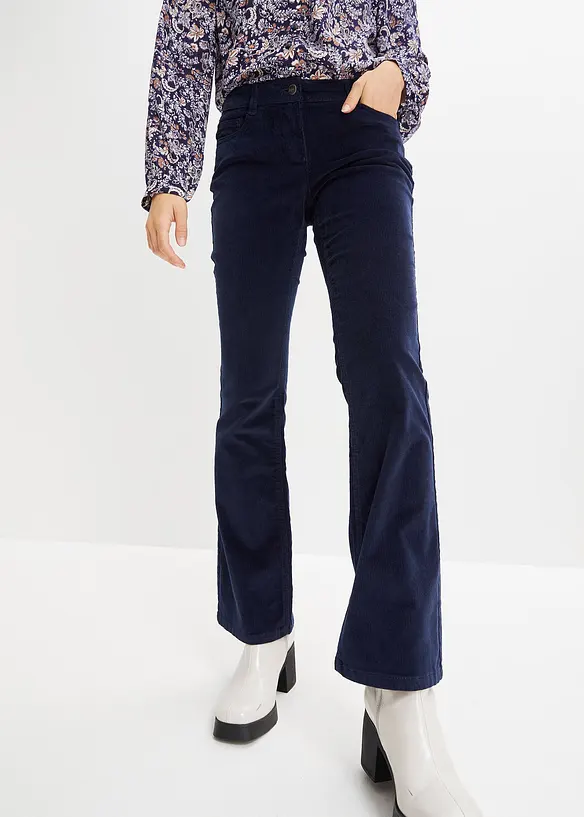 Pantalon bootcut en velours côtelé extensible, bonprix