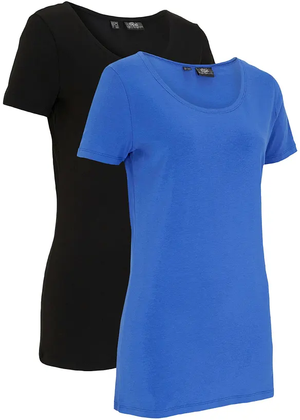 Lot de 2 T-shirts longs avec inscription, bonprix
