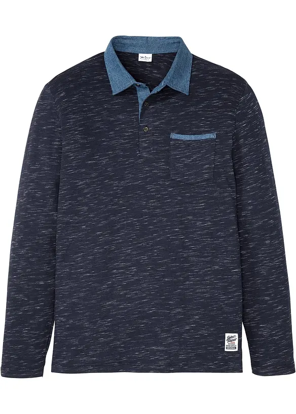 Polo manches longues à col tissé, bonprix