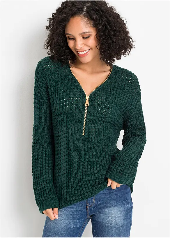 Grobstrick-Pullover mit Reißverschluss-Detail, bonprix