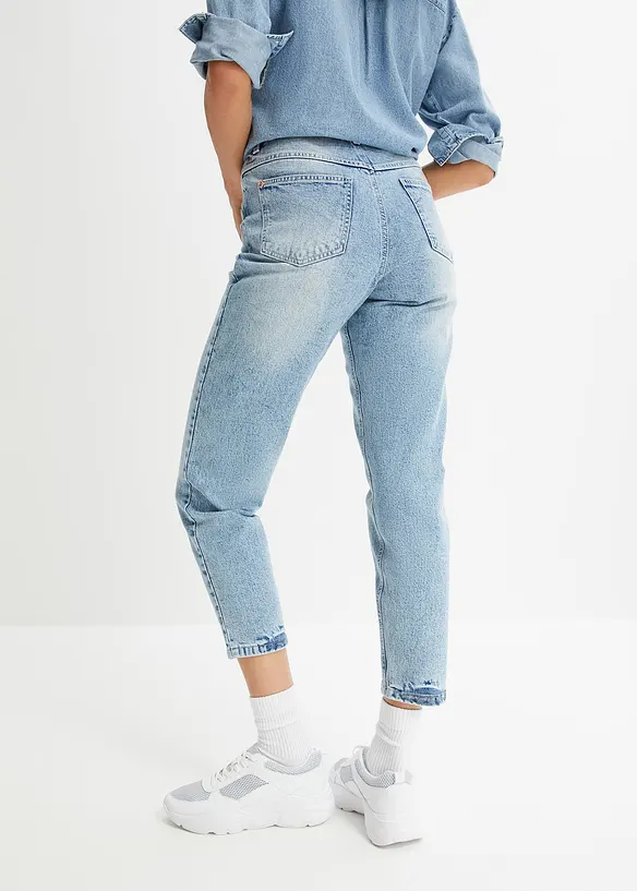 Jean mom taille haute, peu extensible, cropped, bonprix