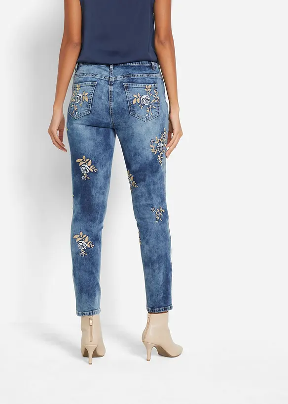 Jean slim avec broderies florales, bonprix