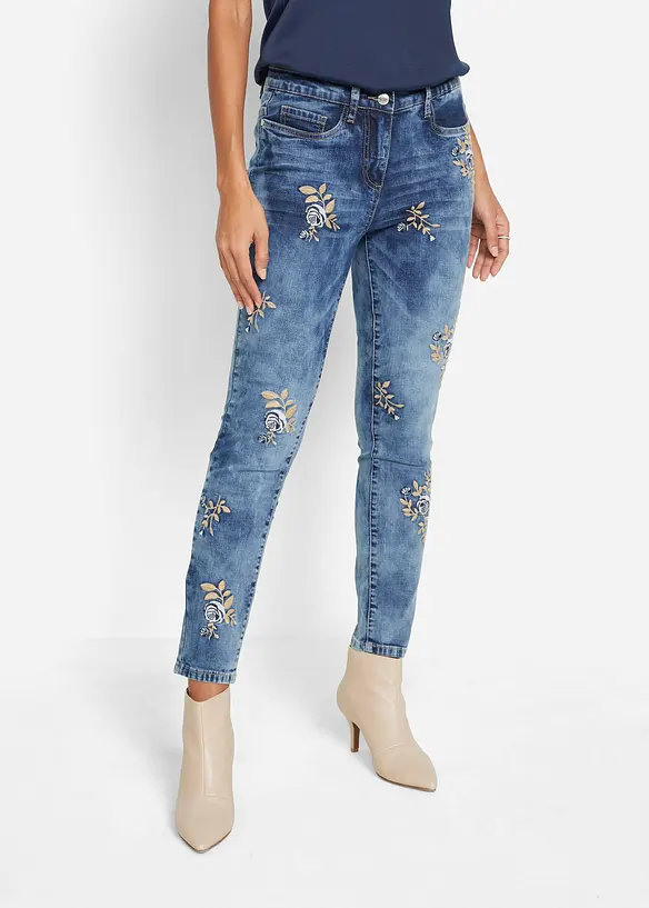 Jean slim avec broderies florales, bonprix
