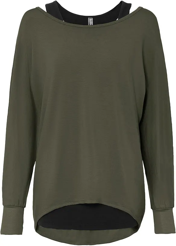 T-shirt long et top en viscose extensible, bonprix